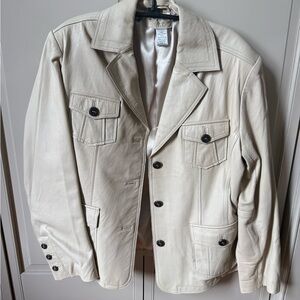 Vintage Chicos Crinkle Leather Blazer Jacket Georgina Oyster Chicos Sz 2 (Large)